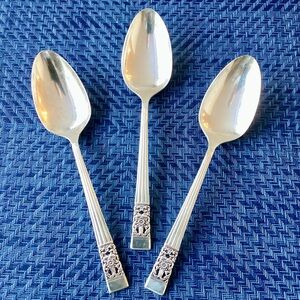 Oneida Coronation Serving Spoons x 3 Silverplate Floral Handle